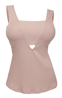 Plus Size Ribbed Deep V Cut-Out Tank Top Pink