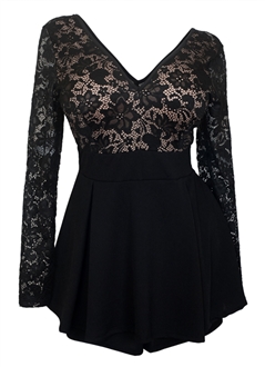 Plus size Lace Overlay Romper Dress Black