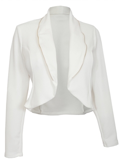 Plus Size Zipper Detail Open Front Jacket White