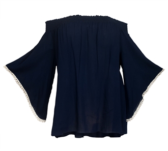 Plus size Smocked Off Shoulder Top Navy Blue