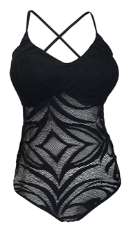 Plus Size Racerback Lace Bodysuit Black