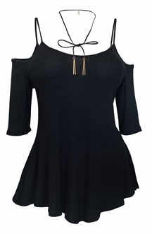 Plus Size Spaghetti Strap Off Shoulder Blouse Black
