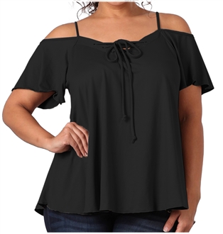 Women's Lace Up Cold Shoulder Top Black 17117