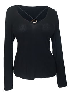 Women's O-ring Detail Long Sleeve Top Black