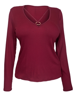 Women's O-ring Detail Long Sleeve Top Burgundy