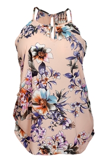 Plus Size Sleeveless Sheer Chiffon Keyhole Top Pink Floral Print 1761