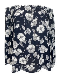 Plus Size Smocked Off The Shoulder Tunic Top Navy Floral