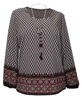 Plus Size Long Sleeve Top Black Abstract Print