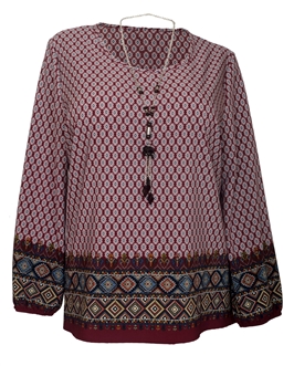 Plus Size Long Sleeve Top Red Abstract Print