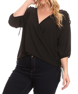 Plus Size Cold Shoulder Chiffon Top Black