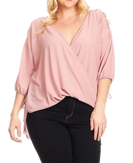 Plus Size Cold Shoulder Chiffon Top Pink