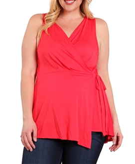 Plus Size Wrap V-Neck Sleeveless Top Coral
