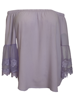 Plus Size Off Shoulder Lace Bell Juliet Cuff Top Plum