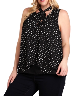 Plus Size Sleeveless Polka Dot Blouse Black
