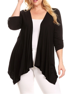 Plus size Open Front Asymmetric Hem Cardigan Black
