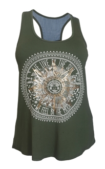 Plus Size Designer Print Racer-Back Tank Top Olive