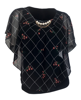 Plus Size Layered Poncho Top Designer Print Black 1889