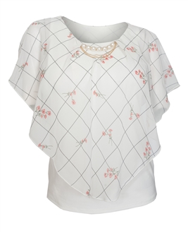 Plus Size Layered Poncho Top Designer Print White 1889