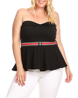 Plus Size Strapless Peplum Sweetheart Top Black 18918