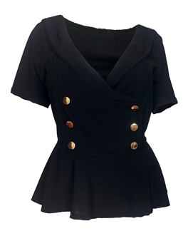 Plus Size Button Detail Peplum Top Black