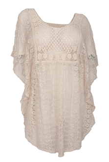 Plus Size Sheer Crochet Lace Poncho Top Ivory 19618