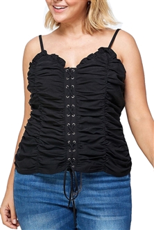 Plus Size Lace Up Corset Top Black