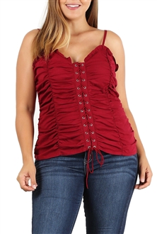 Plus Size Lace Up Corset Top Burgundy