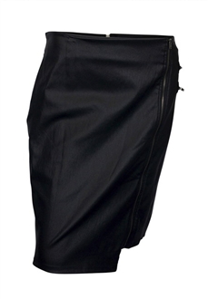 Plus Size Faux Leather Irregular Zip Skirt Black