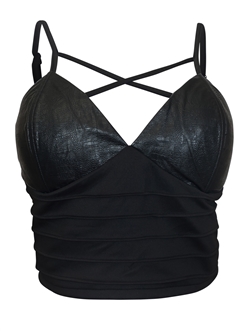 Plus Size Strappy Leatherette Bralette Bra Top Black
