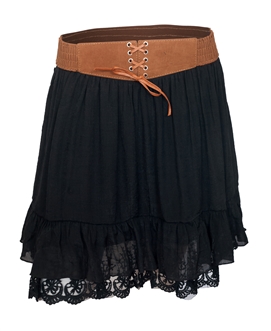 Women's Lace Hem Chiffon Mini Skirt Black