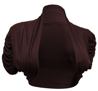 Plus size Ruched Open Front Cropped Bolero Shrug Brown