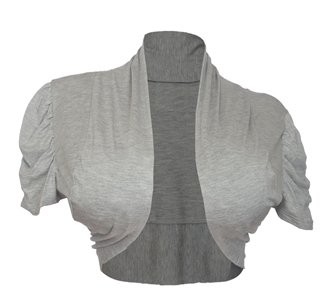 Plus size Ruched Open Front Cropped Bolero Shrug Gray