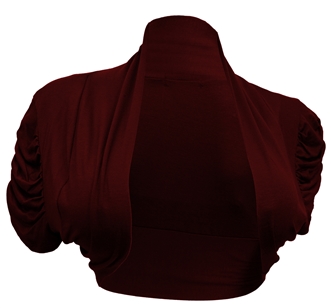 Plus size Ruched Open Front Cropped Bolero Shrug Burgundy