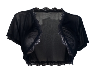 Plus size Lace Trim Sheer Bolero Black