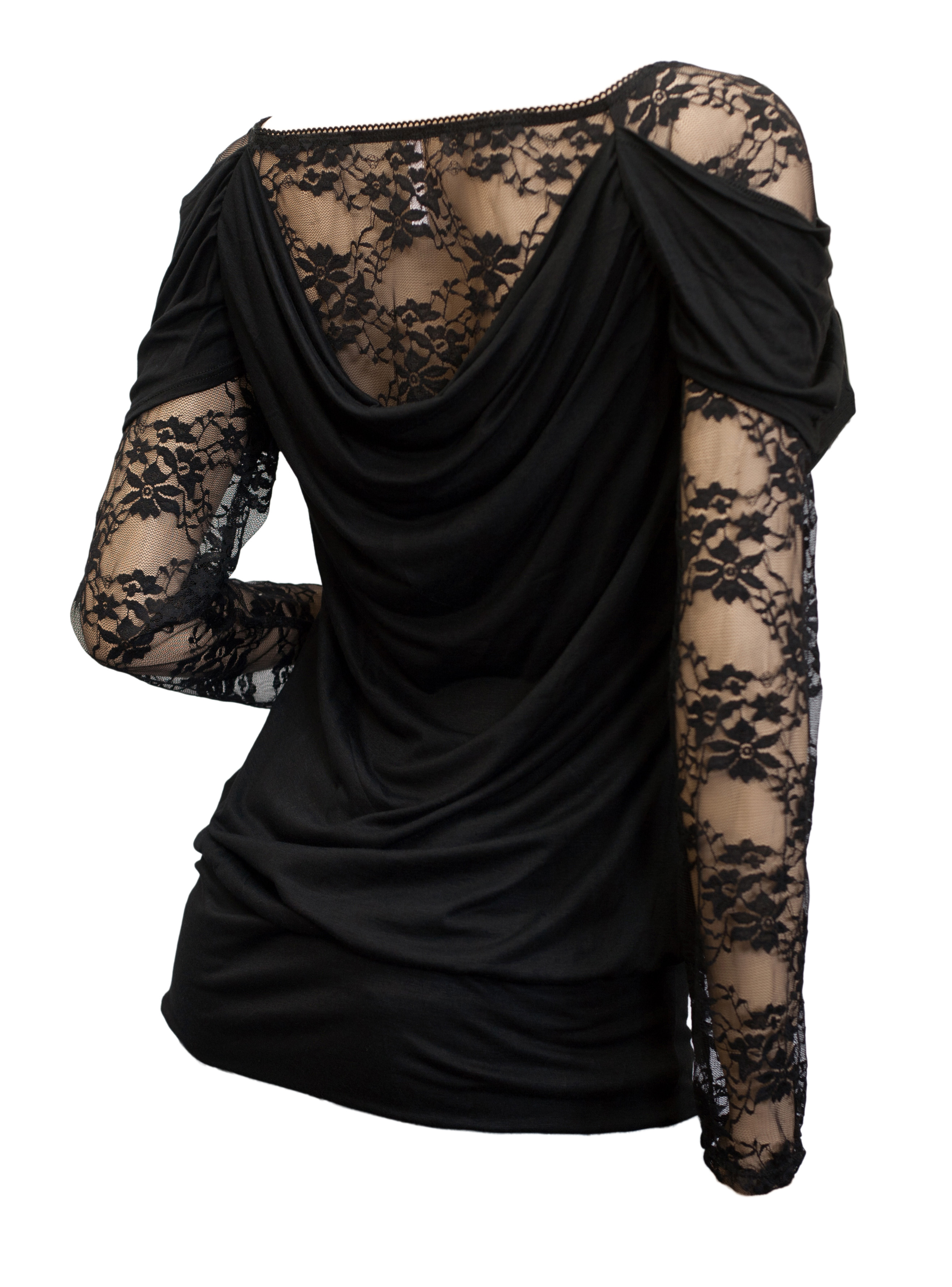 Plus size Floral Lace Sleeve Top Black Photo 3