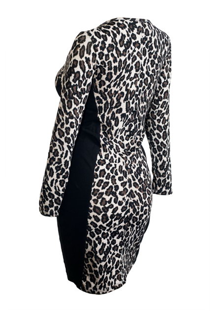 Plus size Animal Print Color Block Dress Black | eVogues Apparel
