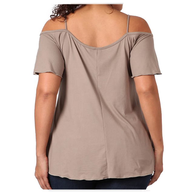 Women's Lace Up Cold Shoulder Top Taupe 17117 Photo 2