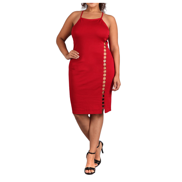 Women's Sleeveless Cutout Stretch Dress Red Photo 1