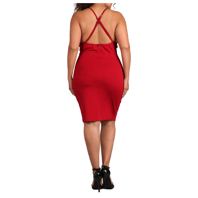 Women's Sleeveless Cutout Stretch Dress Red Photo 2