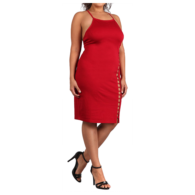 Women's Sleeveless Cutout Stretch Dress Red Photo 3