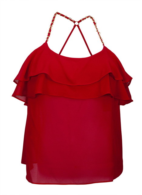 Plus Size Racer Back Ruffled Flounce Mesh Top Red Photo 1