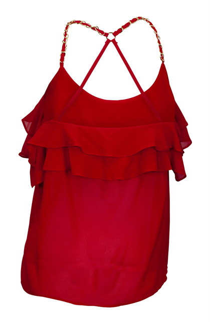 Plus Size Racer Back Ruffled Flounce Mesh Top Red Photo 2