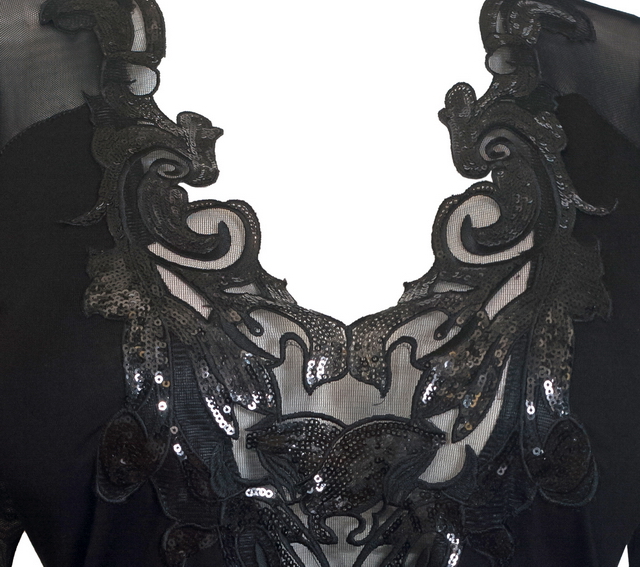 Plus Size Mesh Yoke Sequin Detail Long Sleeve Top Black Photo 2
