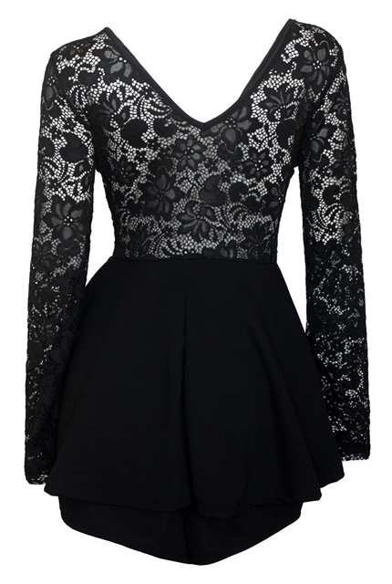 Plus size Lace Overlay Romper Dress Black Photo 2