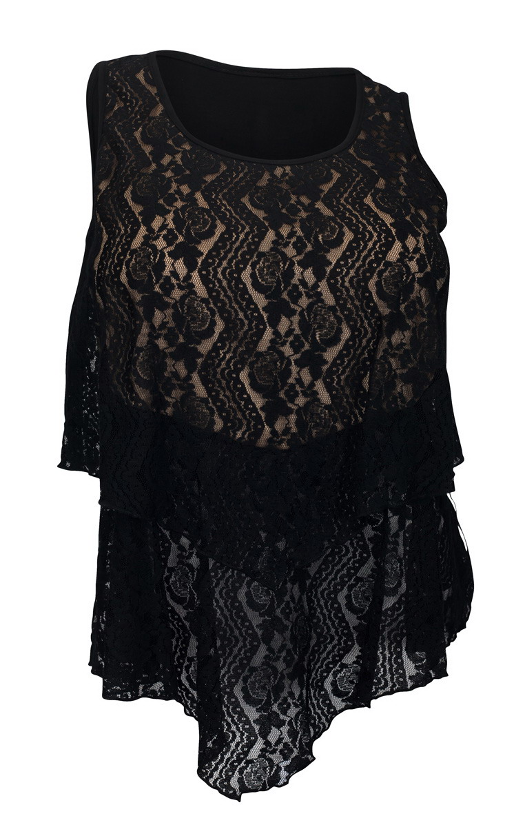 Plus size Layered Lace Sleeveless Top Black | eVogues Apparel