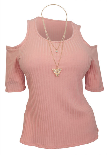 Plus Size Ribbed Off Shoulder Round Neck Top Pink Photo 1