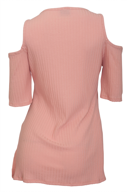 Plus Size Ribbed Off Shoulder Round Neck Top Pink Photo 2