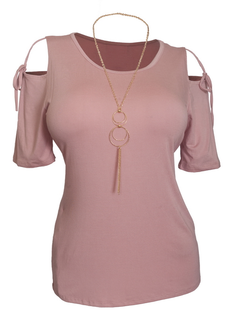 Plus Size Cold Shoulder Top With Necklace Detail Pink Photo 1