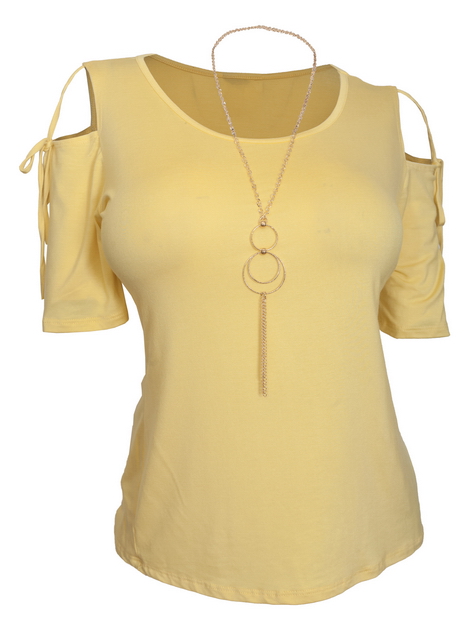 Plus Size Cold Shoulder Top With Necklace Detail Yellow Photo 1