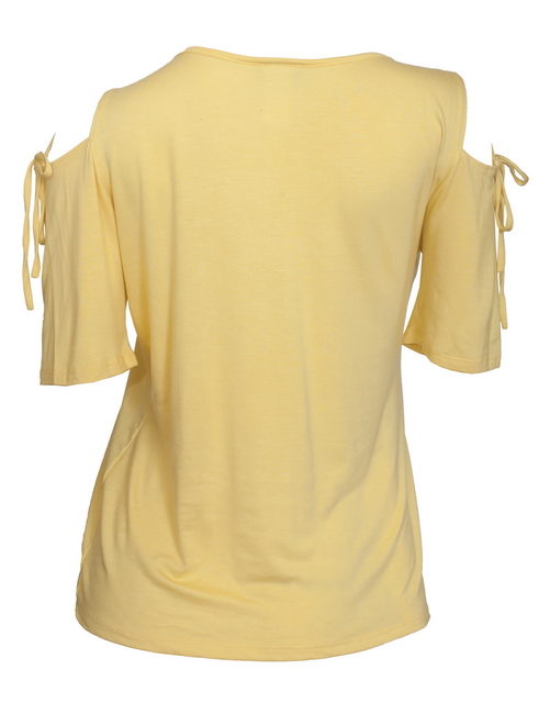Plus Size Cold Shoulder Top With Necklace Detail Yellow Photo 2